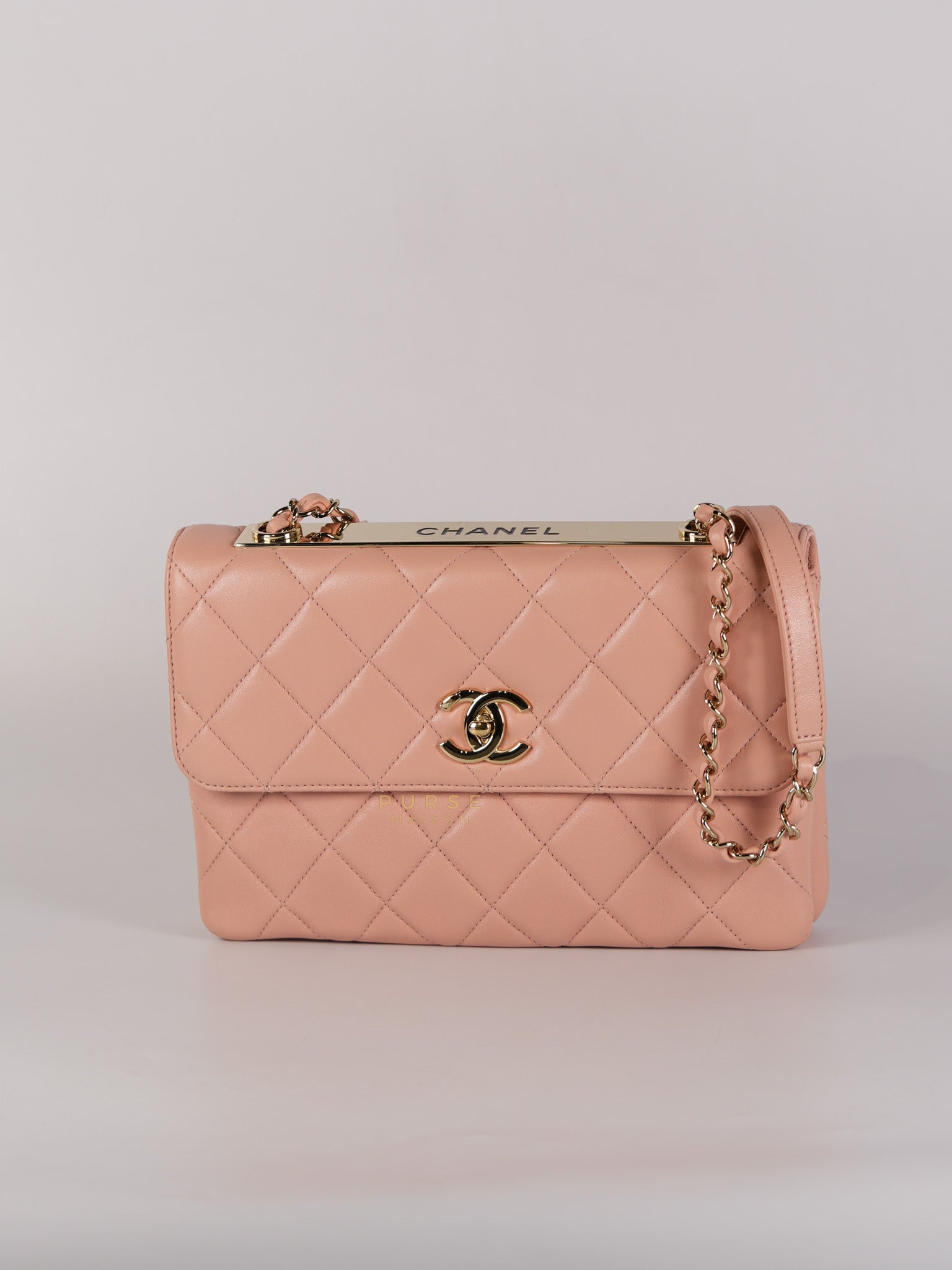 20P Trendy CC in Light Pink Quilted Calfskin Leather and Light Gold Hardware Series 29 | Purse Maison Luxury Bags Shop