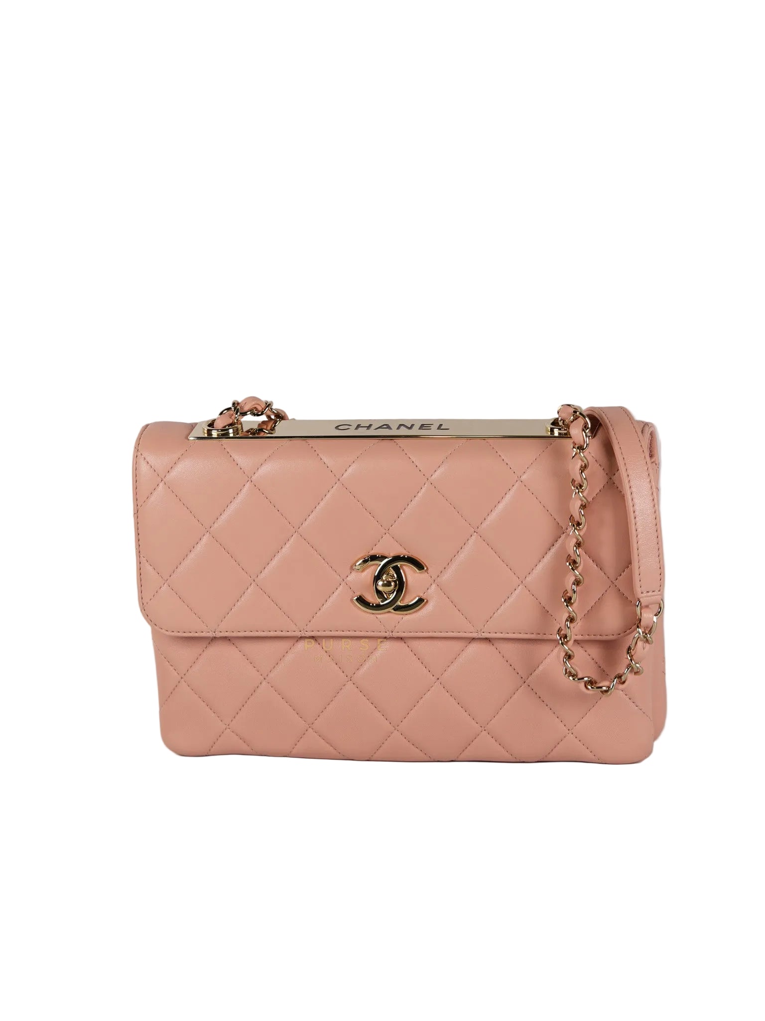 20P Trendy CC in Light Pink Quilted Calfskin Leather and Light Gold Hardware Series 29 | Purse Maison Luxury Bags Shop