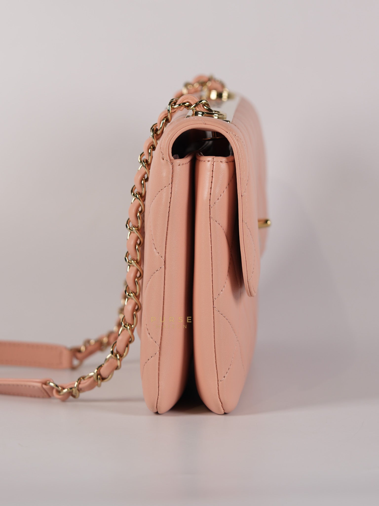 20P Trendy CC in Light Pink Quilted Calfskin Leather and Light Gold Hardware Series 29 | Purse Maison Luxury Bags Shop