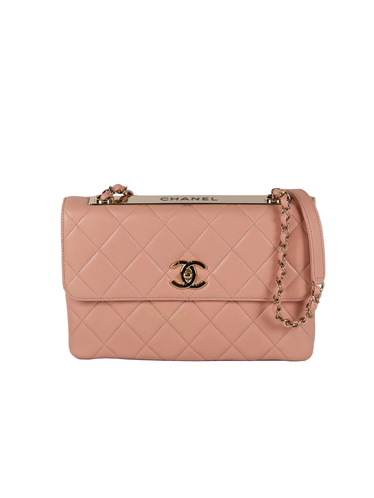 20P Trendy CC in Light Pink Quilted Calfskin Leather and Light Gold Hardware Series 29 | Purse Maison Luxury Bags Shop
