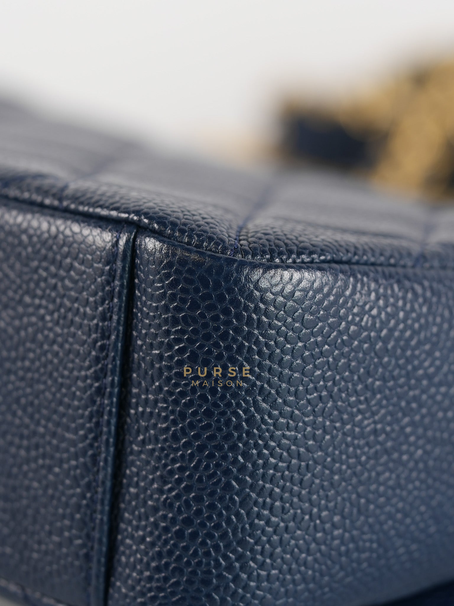 21A Chain Soul Flap in Navy Blue Quilted Caviar Leather and Aged Gold Hardware Microchip | Purse Maison Luxury Bags Shop