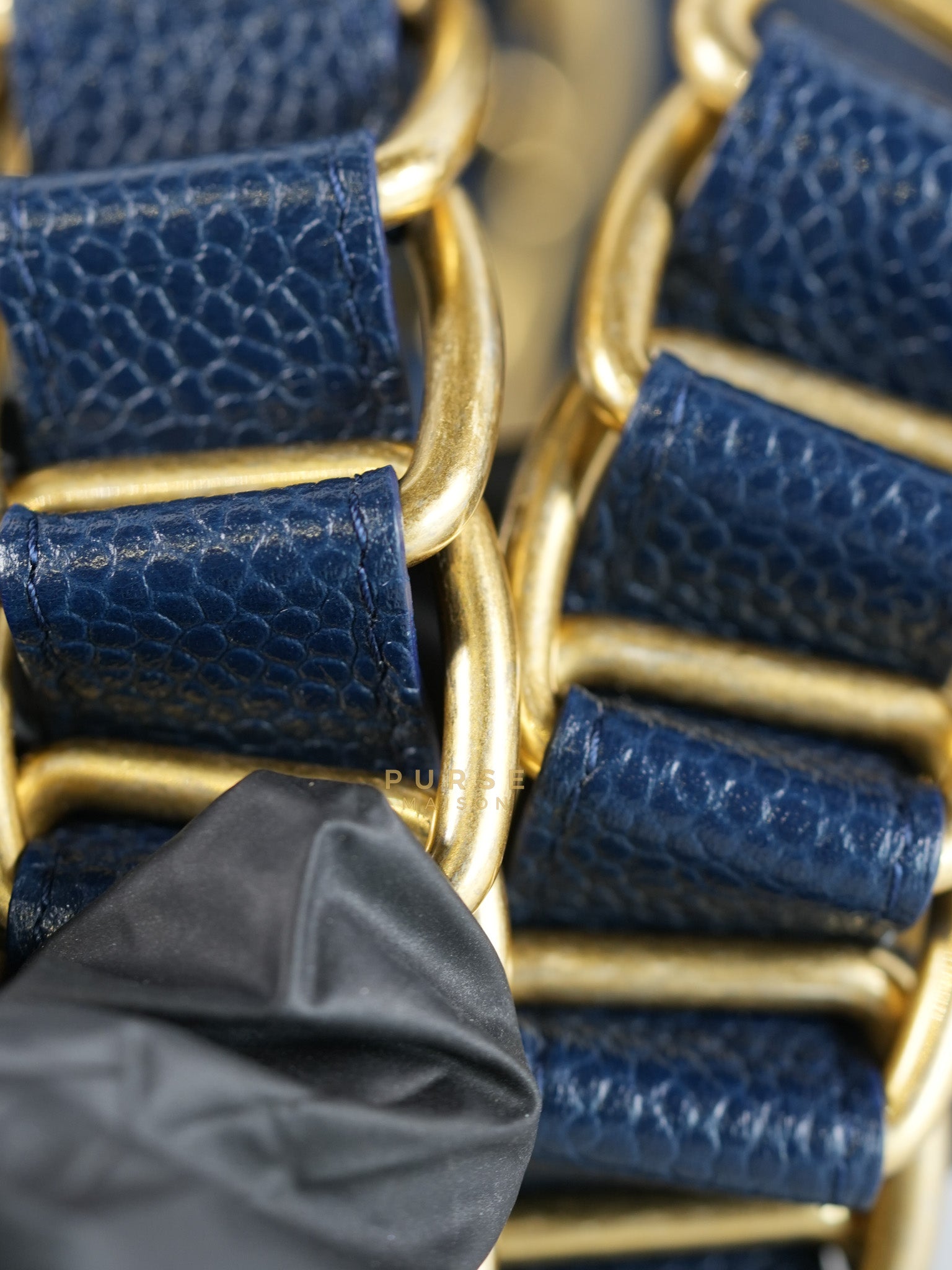 21A Chain Soul Flap in Navy Blue Quilted Caviar Leather and Aged Gold Hardware Microchip | Purse Maison Luxury Bags Shop