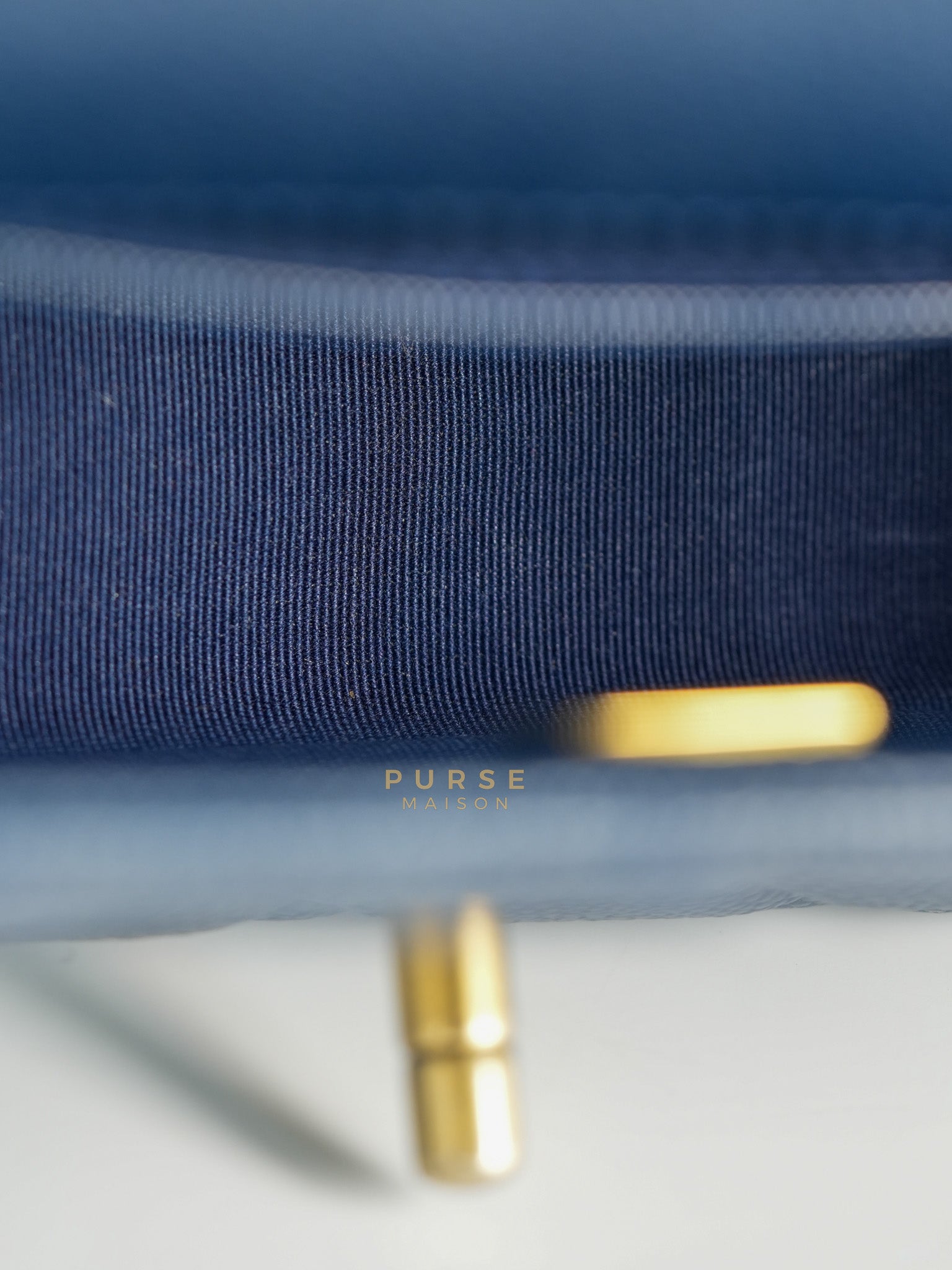 21A Chain Soul Flap in Navy Blue Quilted Caviar Leather and Aged Gold Hardware Microchip | Purse Maison Luxury Bags Shop