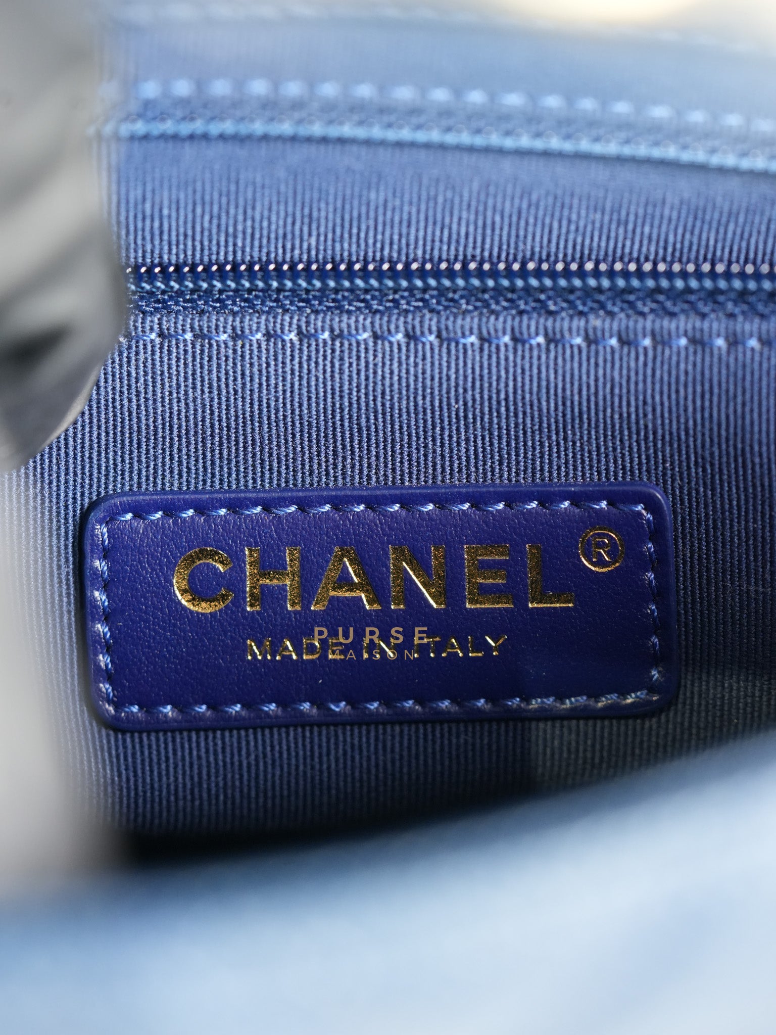 21A Chain Soul Flap in Navy Blue Quilted Caviar Leather and Aged Gold Hardware Microchip | Purse Maison Luxury Bags Shop