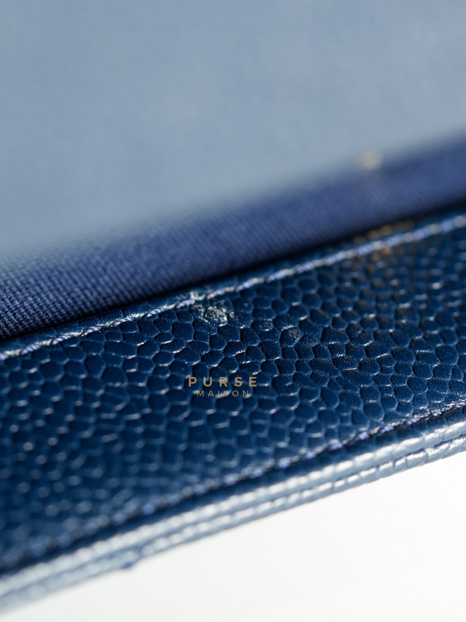 21A Chain Soul Flap in Navy Blue Quilted Caviar Leather and Aged Gold Hardware Microchip | Purse Maison Luxury Bags Shop