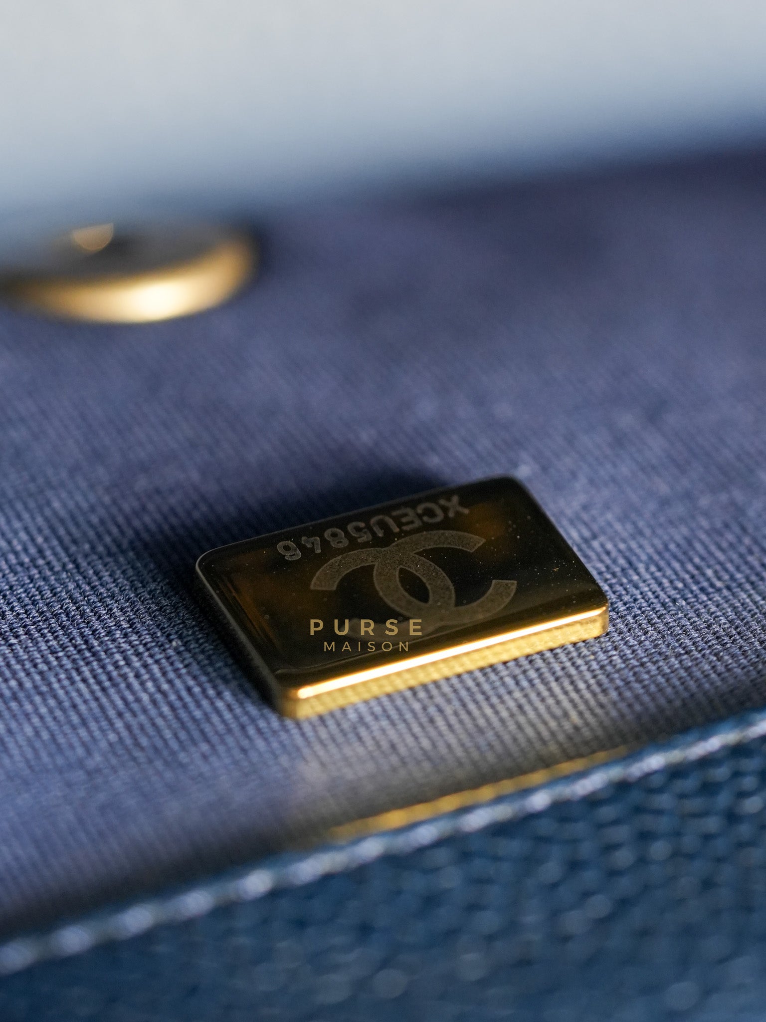 21A Chain Soul Flap in Navy Blue Quilted Caviar Leather and Aged Gold Hardware Microchip | Purse Maison Luxury Bags Shop