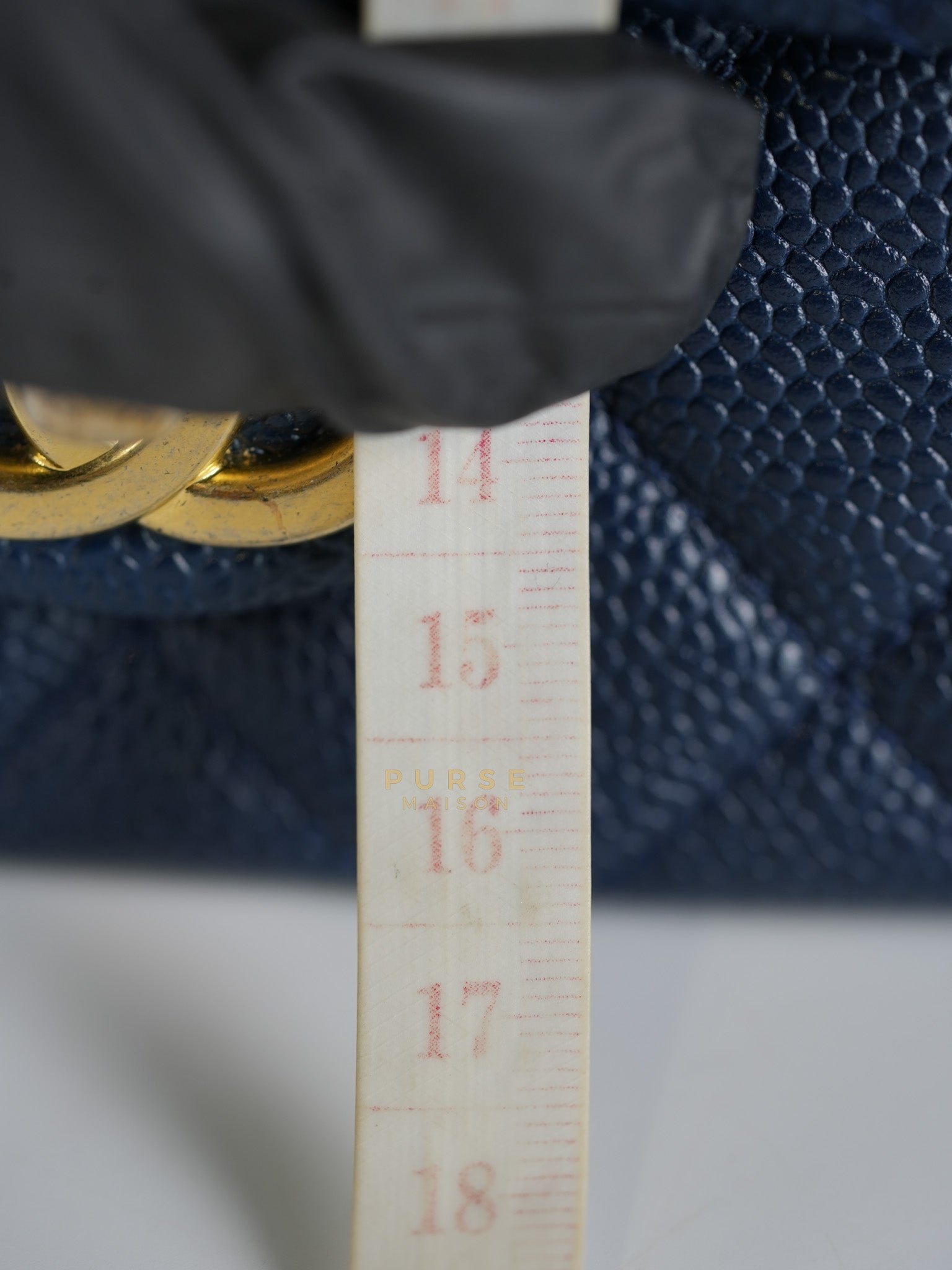 21A Chain Soul Flap in Navy Blue Quilted Caviar Leather and Aged Gold Hardware Microchip | Purse Maison Luxury Bags Shop