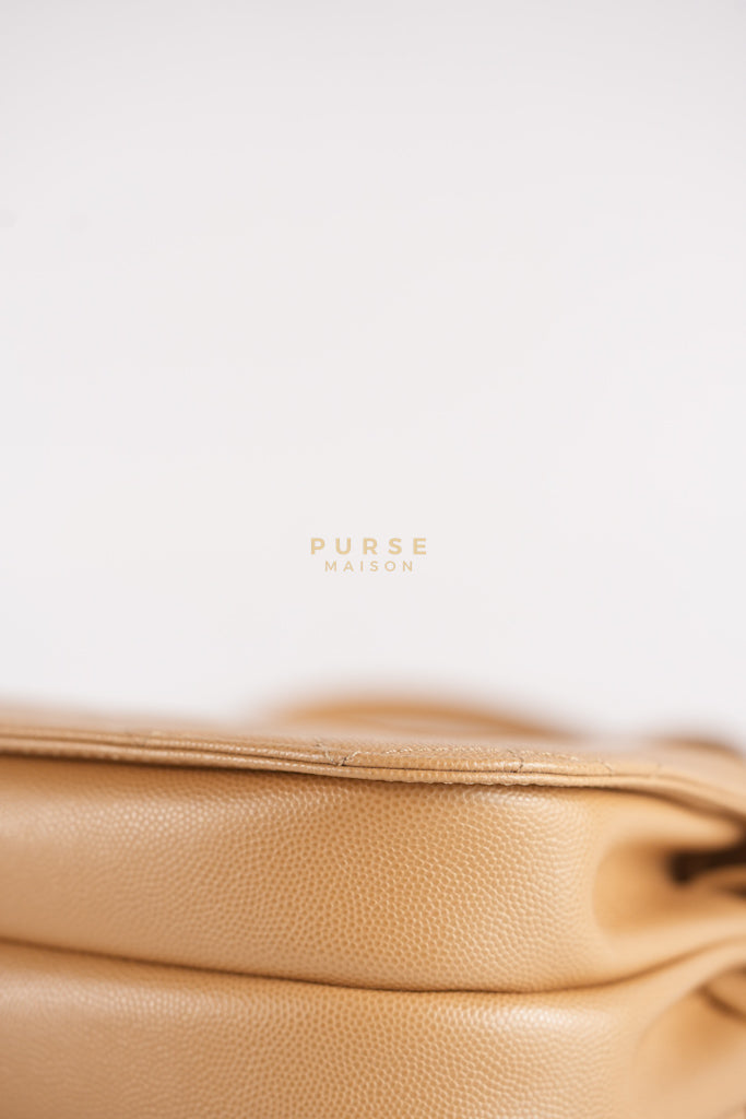 21K Beige Small Messenger Bag Caviar & Aged Gold Hardware (Microchip) | Purse Maison Luxury Bags Shop