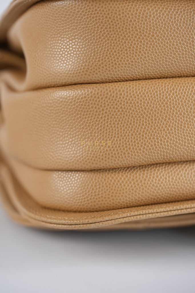 21K Beige Small Messenger Bag Caviar & Aged Gold Hardware (Microchip) | Purse Maison Luxury Bags Shop