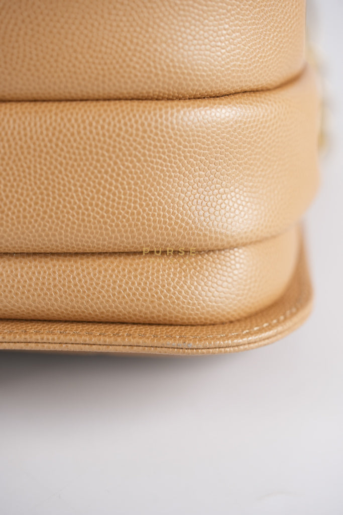 21K Beige Small Messenger Bag Caviar & Aged Gold Hardware (Microchip) | Purse Maison Luxury Bags Shop