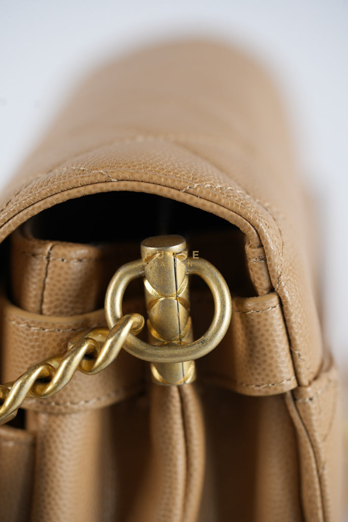 21K Beige Small Messenger Bag Caviar & Aged Gold Hardware (Microchip) | Purse Maison Luxury Bags Shop