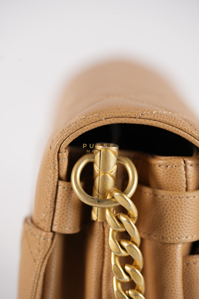 21K Beige Small Messenger Bag Caviar & Aged Gold Hardware (Microchip) | Purse Maison Luxury Bags Shop