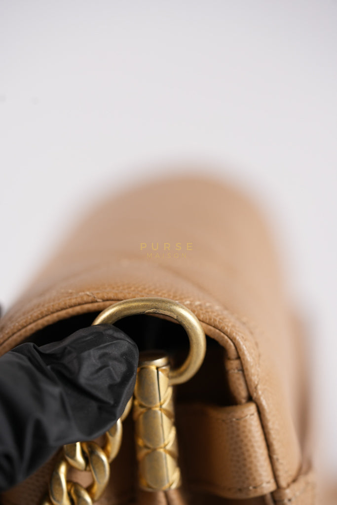 21K Beige Small Messenger Bag Caviar & Aged Gold Hardware (Microchip) | Purse Maison Luxury Bags Shop