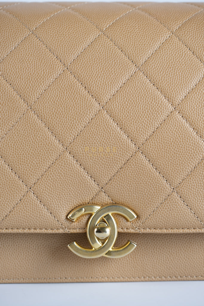 21K Beige Small Messenger Bag Caviar & Aged Gold Hardware (Microchip) | Purse Maison Luxury Bags Shop