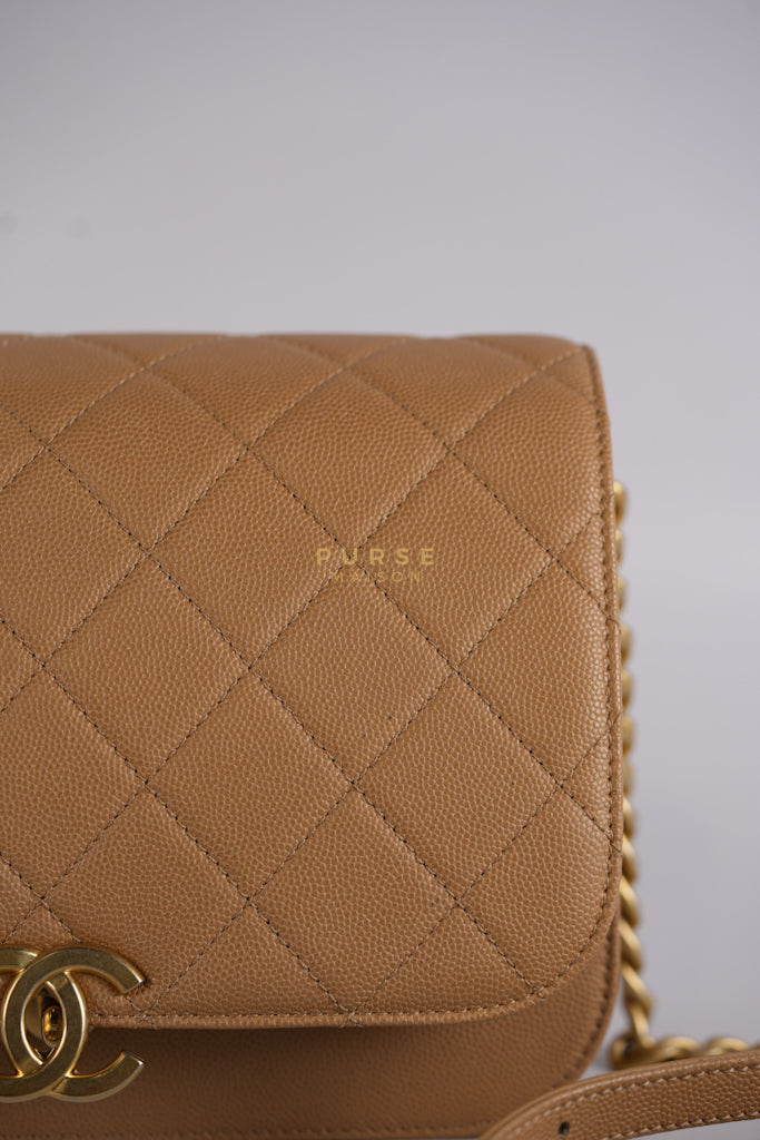 21K Beige Small Messenger Bag Caviar & Aged Gold Hardware (Microchip) | Purse Maison Luxury Bags Shop