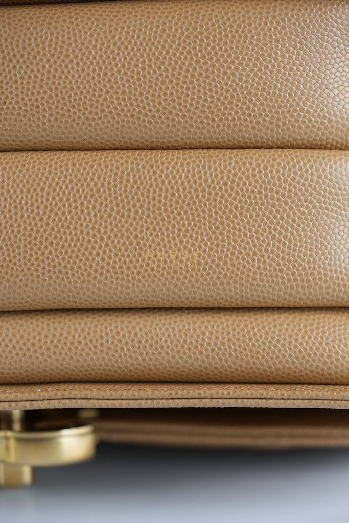 21K Beige Small Messenger Bag Caviar & Aged Gold Hardware (Microchip) | Purse Maison Luxury Bags Shop