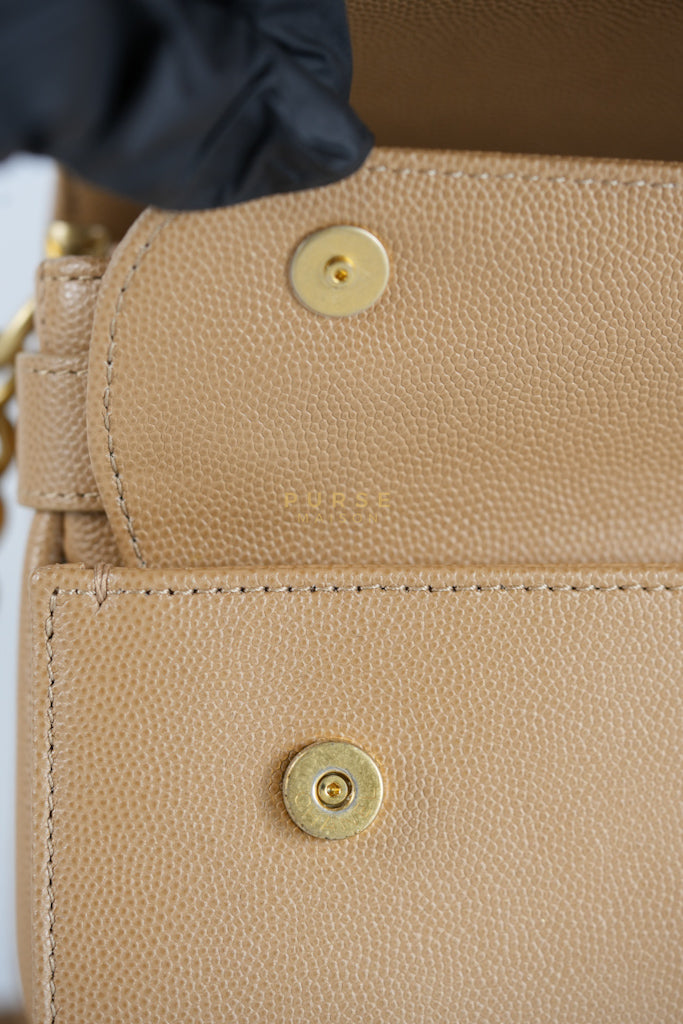 21K Beige Small Messenger Bag Caviar & Aged Gold Hardware (Microchip) | Purse Maison Luxury Bags Shop