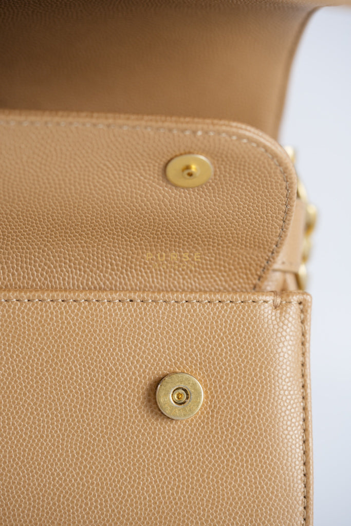 21K Beige Small Messenger Bag Caviar & Aged Gold Hardware (Microchip) | Purse Maison Luxury Bags Shop