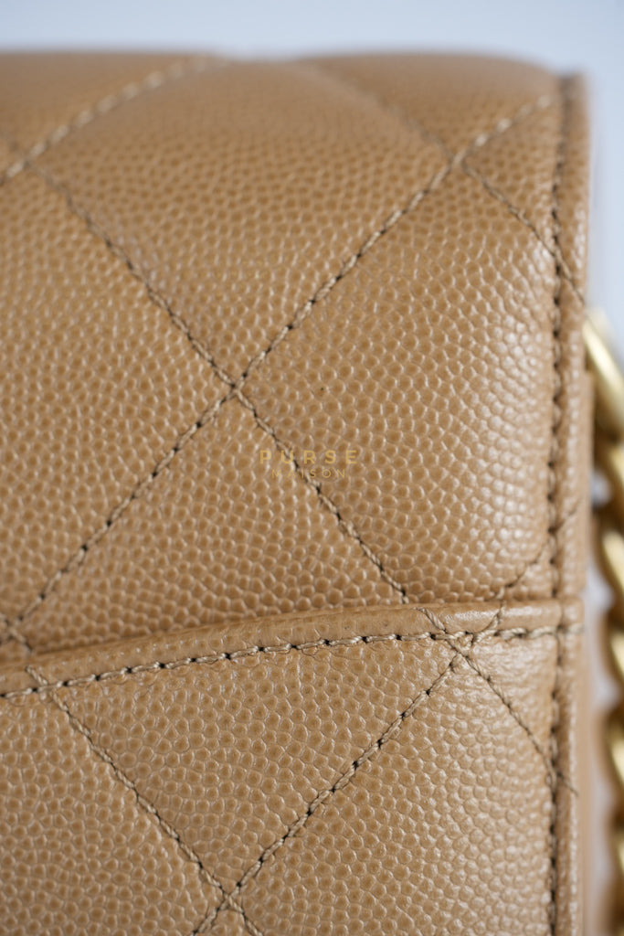 21K Beige Small Messenger Bag Caviar & Aged Gold Hardware (Microchip) | Purse Maison Luxury Bags Shop