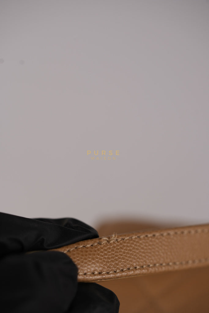 21K Beige Small Messenger Bag Caviar & Aged Gold Hardware (Microchip) | Purse Maison Luxury Bags Shop