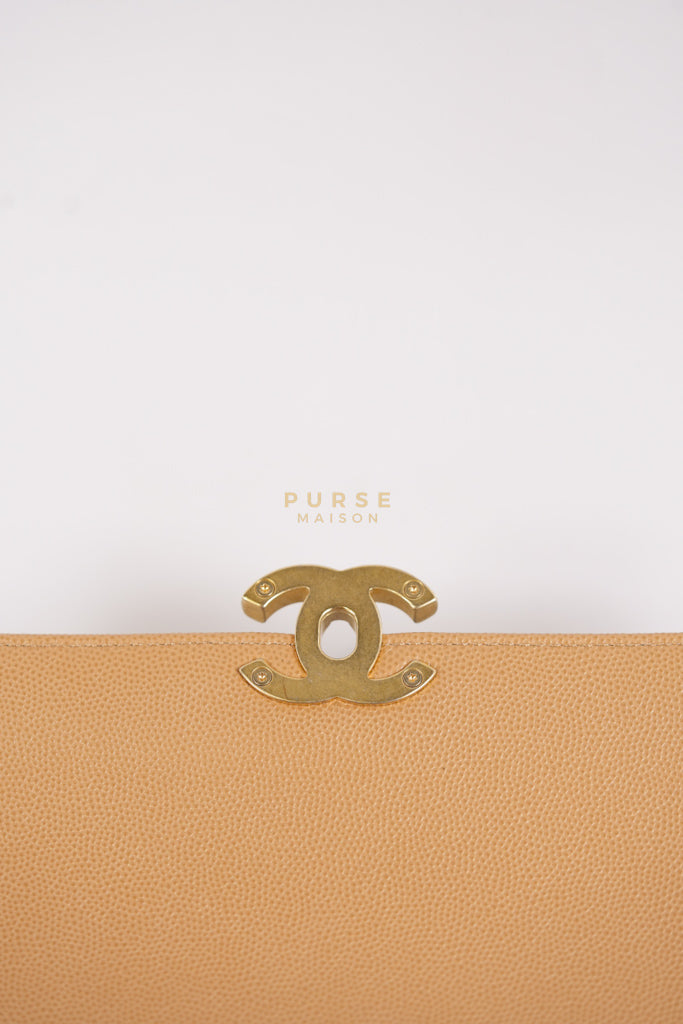 21K Beige Small Messenger Bag Caviar & Aged Gold Hardware (Microchip) | Purse Maison Luxury Bags Shop