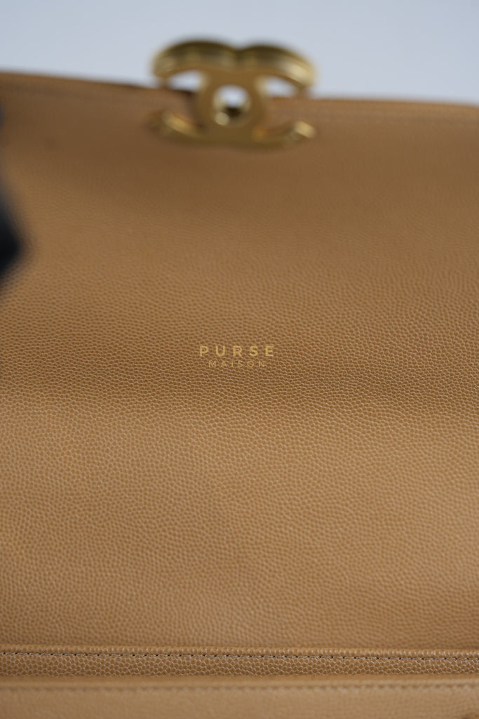 21K Beige Small Messenger Bag Caviar & Aged Gold Hardware (Microchip) | Purse Maison Luxury Bags Shop