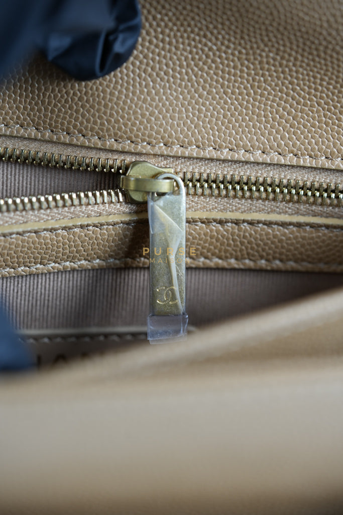 21K Beige Small Messenger Bag Caviar & Aged Gold Hardware (Microchip) | Purse Maison Luxury Bags Shop