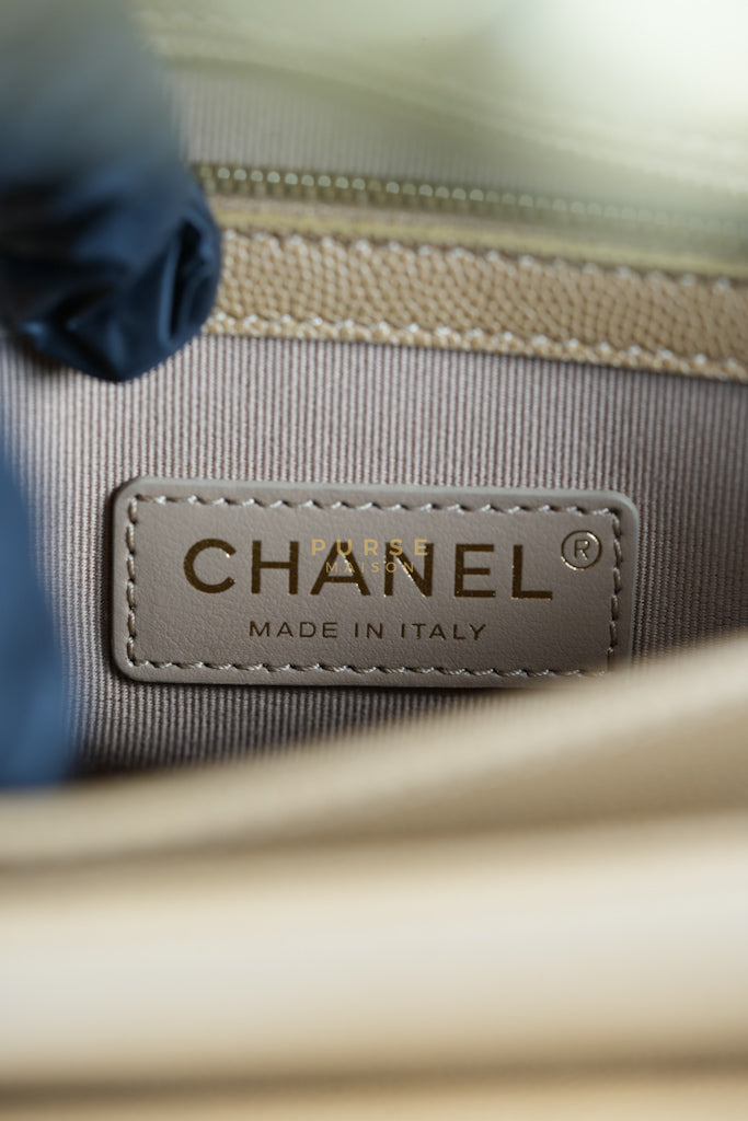 21K Beige Small Messenger Bag Caviar & Aged Gold Hardware (Microchip) | Purse Maison Luxury Bags Shop