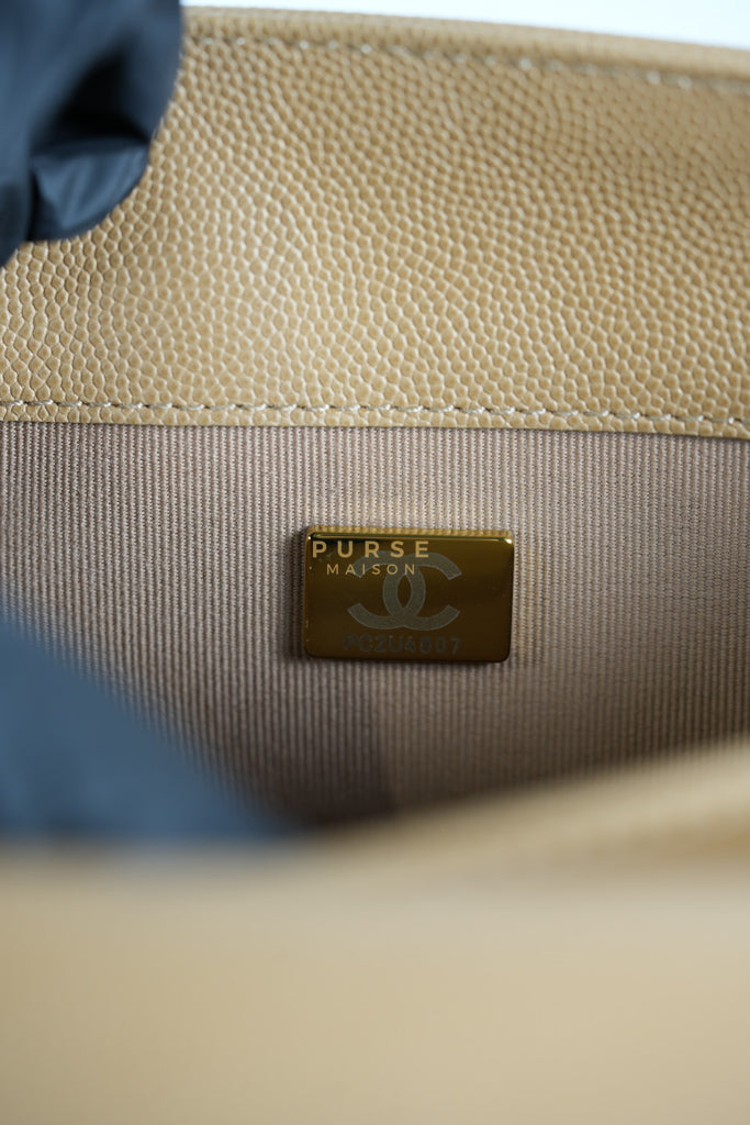 21K Beige Small Messenger Bag Caviar & Aged Gold Hardware (Microchip) | Purse Maison Luxury Bags Shop