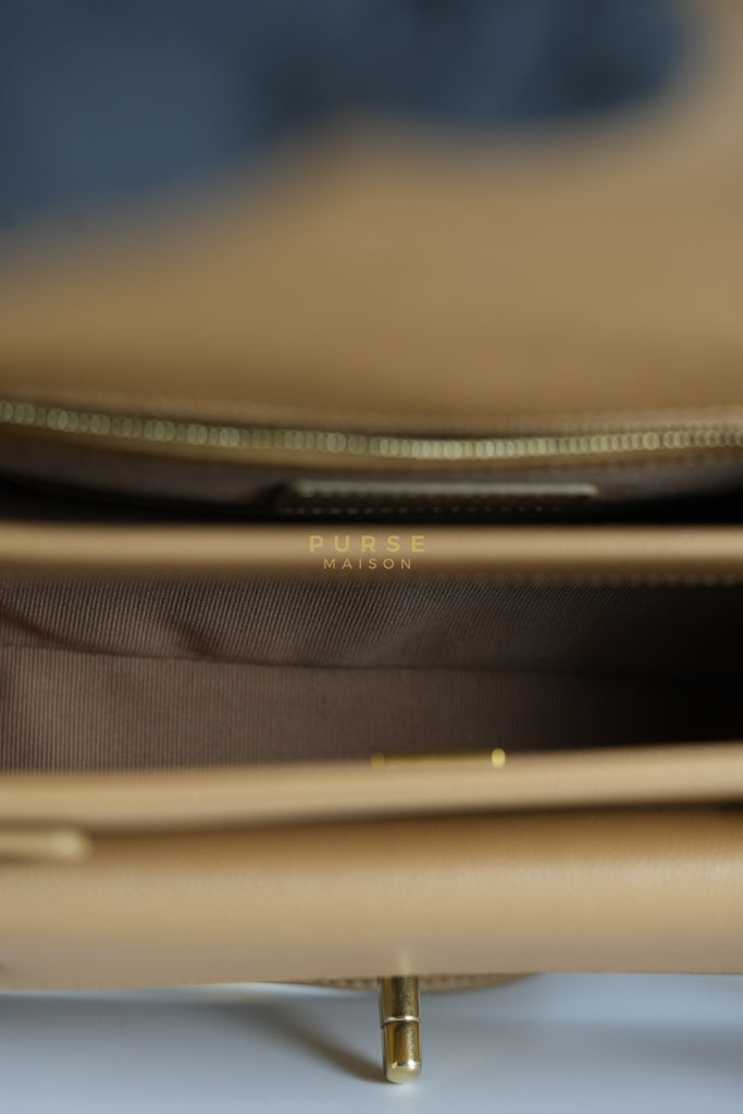 21K Beige Small Messenger Bag Caviar & Aged Gold Hardware (Microchip) | Purse Maison Luxury Bags Shop