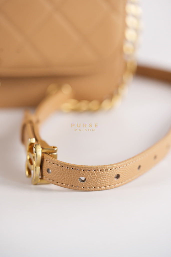 21K Beige Small Messenger Bag Caviar & Aged Gold Hardware (Microchip) | Purse Maison Luxury Bags Shop