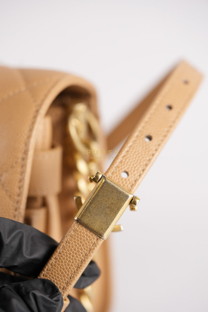 21K Beige Small Messenger Bag Caviar & Aged Gold Hardware (Microchip) | Purse Maison Luxury Bags Shop