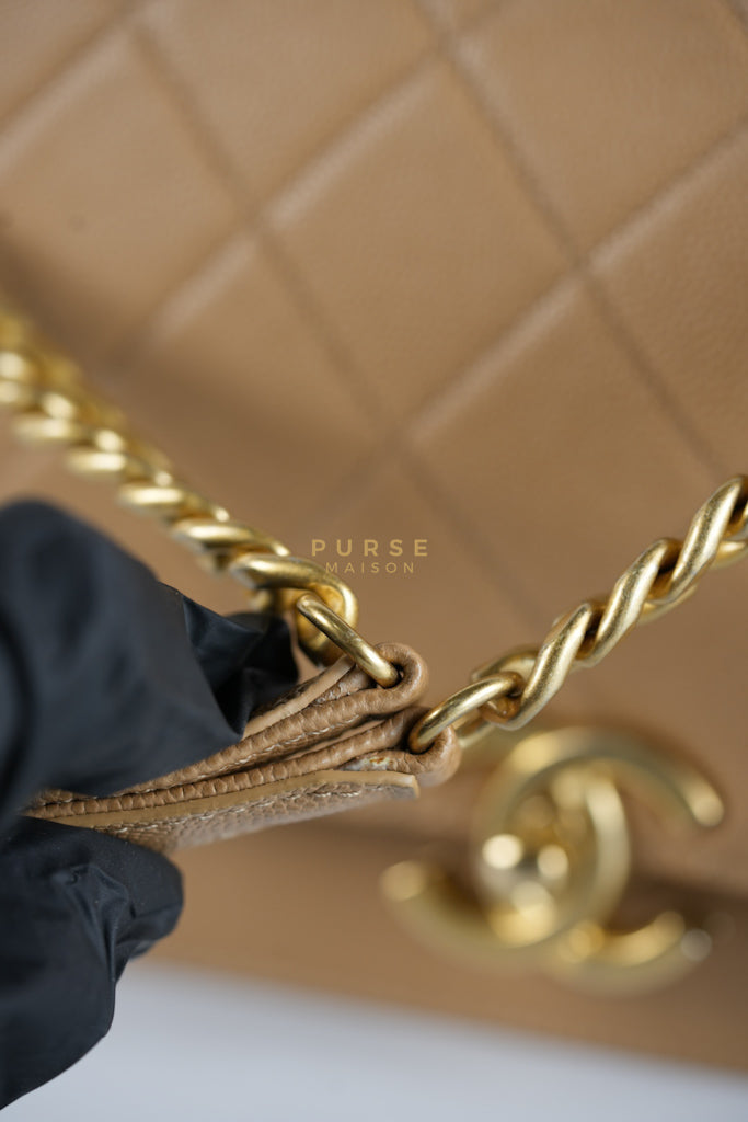 21K Beige Small Messenger Bag Caviar & Aged Gold Hardware (Microchip) | Purse Maison Luxury Bags Shop