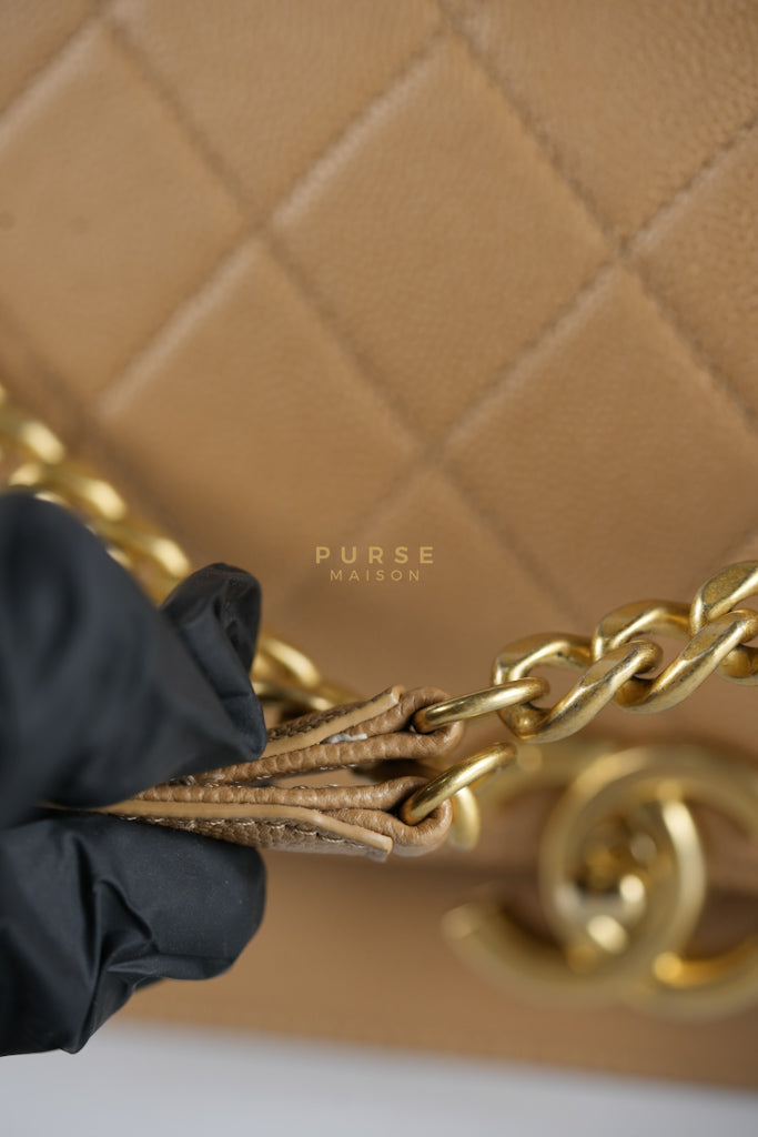 21K Beige Small Messenger Bag Caviar & Aged Gold Hardware (Microchip) | Purse Maison Luxury Bags Shop