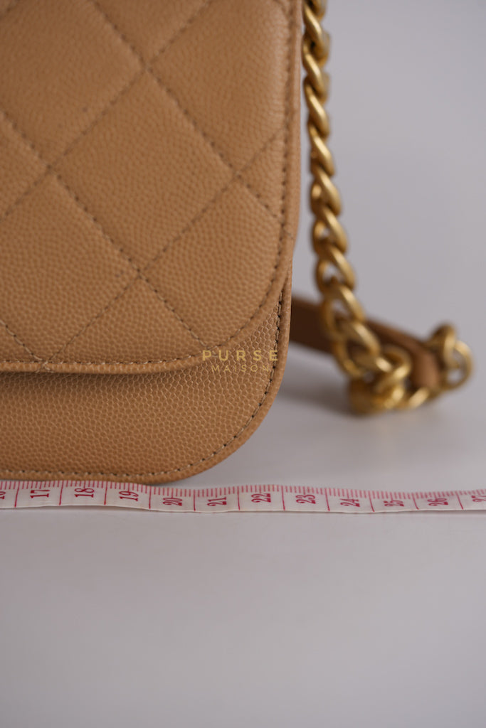 21K Beige Small Messenger Bag Caviar & Aged Gold Hardware (Microchip) | Purse Maison Luxury Bags Shop