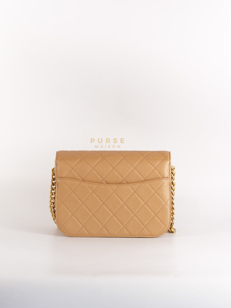 21K Beige Small Messenger Bag Caviar & Aged Gold Hardware (Microchip) | Purse Maison Luxury Bags Shop