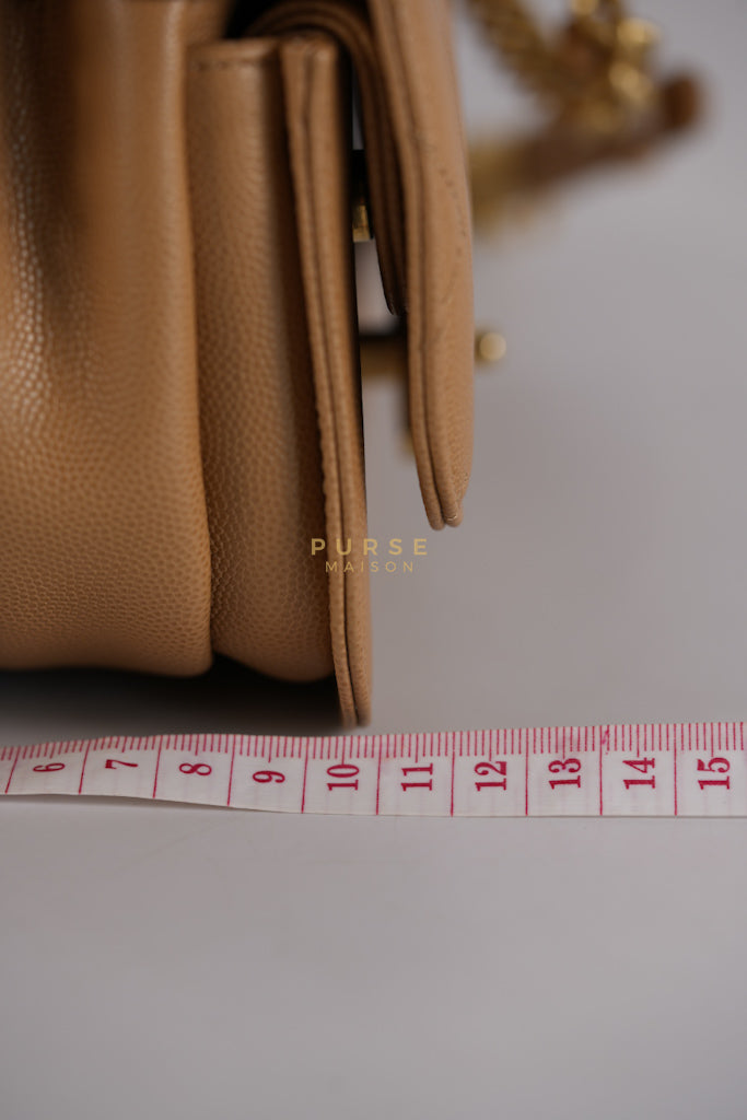 21K Beige Small Messenger Bag Caviar & Aged Gold Hardware (Microchip) | Purse Maison Luxury Bags Shop