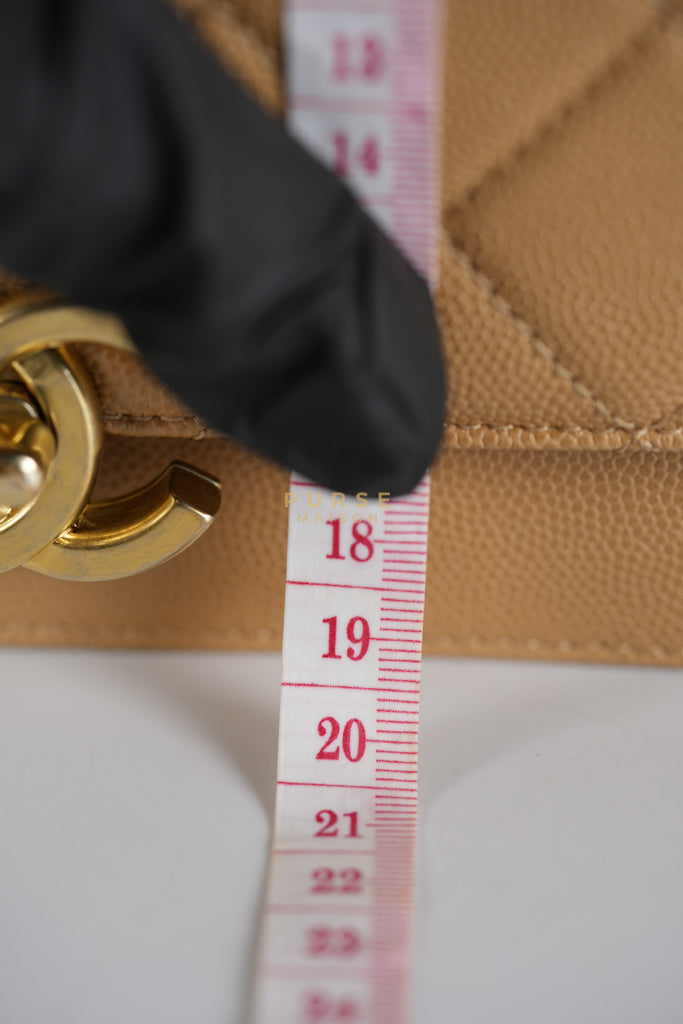 21K Beige Small Messenger Bag Caviar & Aged Gold Hardware (Microchip) | Purse Maison Luxury Bags Shop