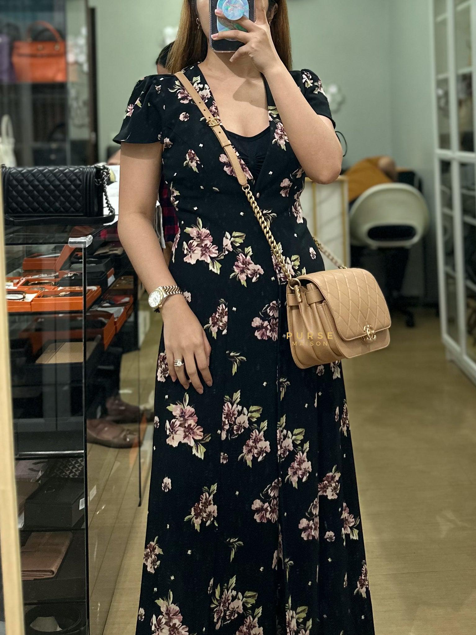 21K Beige Small Messenger Bag Caviar & Aged Gold Hardware (Microchip) | Purse Maison Luxury Bags Shop