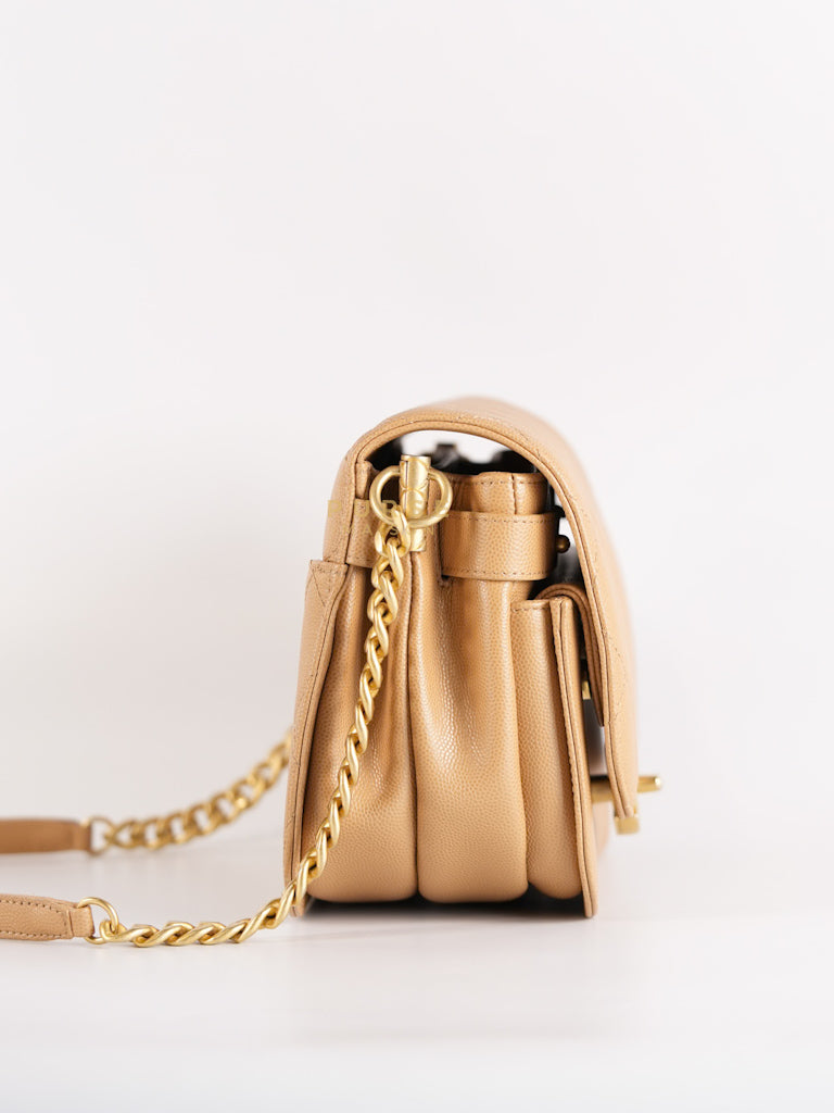 21K Beige Small Messenger Bag Caviar & Aged Gold Hardware (Microchip) | Purse Maison Luxury Bags Shop