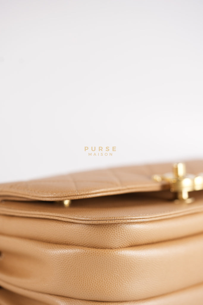 21K Beige Small Messenger Bag Caviar & Aged Gold Hardware (Microchip) | Purse Maison Luxury Bags Shop
