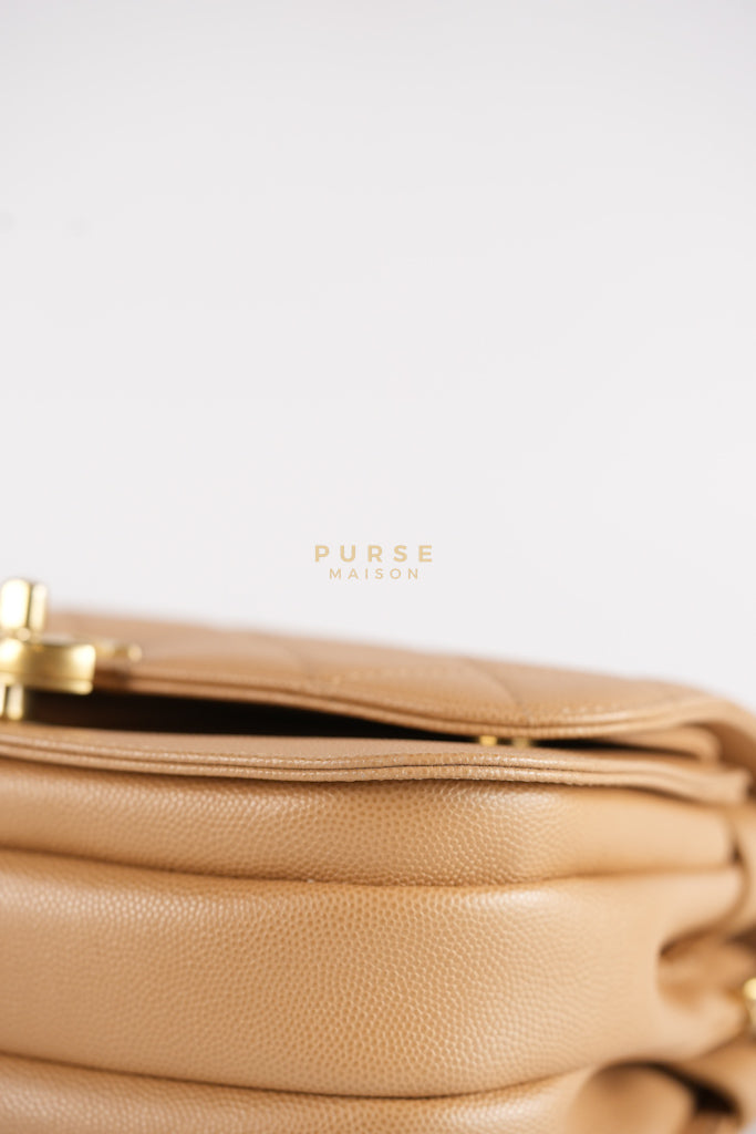 21K Beige Small Messenger Bag Caviar & Aged Gold Hardware (Microchip) | Purse Maison Luxury Bags Shop