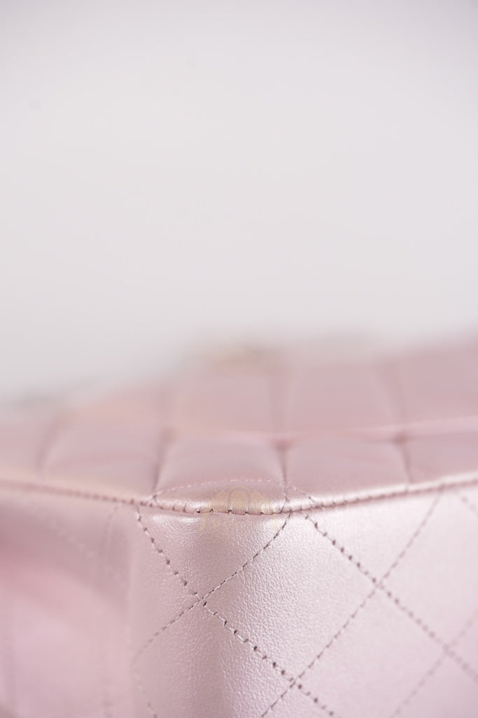 21S Classic Medium Double Flap in Rose Clair Iridescent Lambskin Leather and Light Gold Hardware Series 31 | Purse Maison Luxury Bags Shop