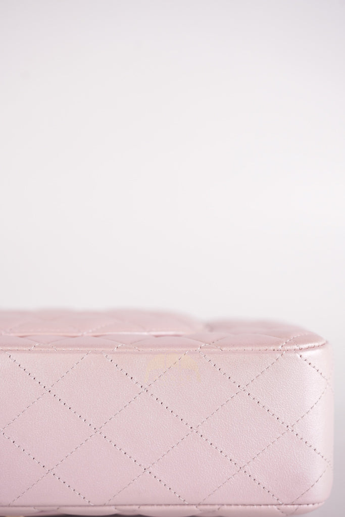 21S Classic Medium Double Flap in Rose Clair Iridescent Lambskin Leather and Light Gold Hardware Series 31 | Purse Maison Luxury Bags Shop