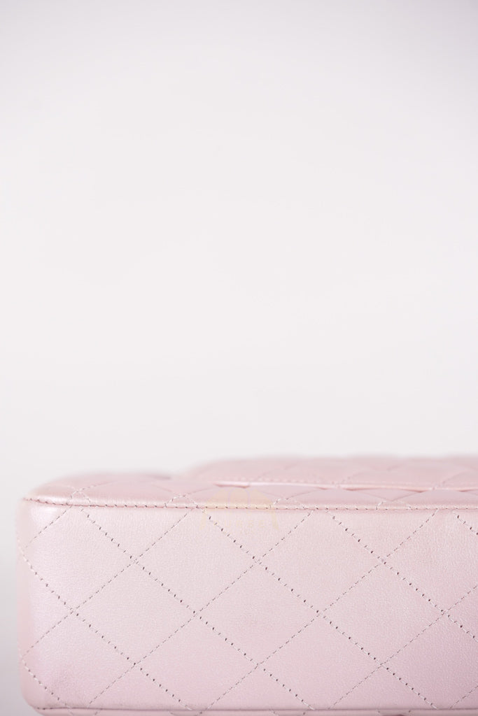 21S Classic Medium Double Flap in Rose Clair Iridescent Lambskin Leather and Light Gold Hardware Series 31 | Purse Maison Luxury Bags Shop