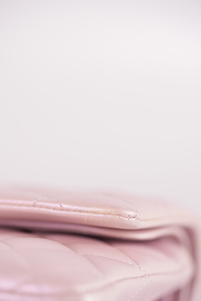 21S Classic Medium Double Flap in Rose Clair Iridescent Lambskin Leather and Light Gold Hardware Series 31 | Purse Maison Luxury Bags Shop