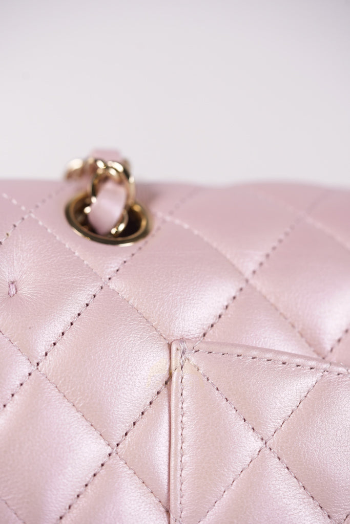 21S Classic Medium Double Flap in Rose Clair Iridescent Lambskin Leather and Light Gold Hardware Series 31 | Purse Maison Luxury Bags Shop