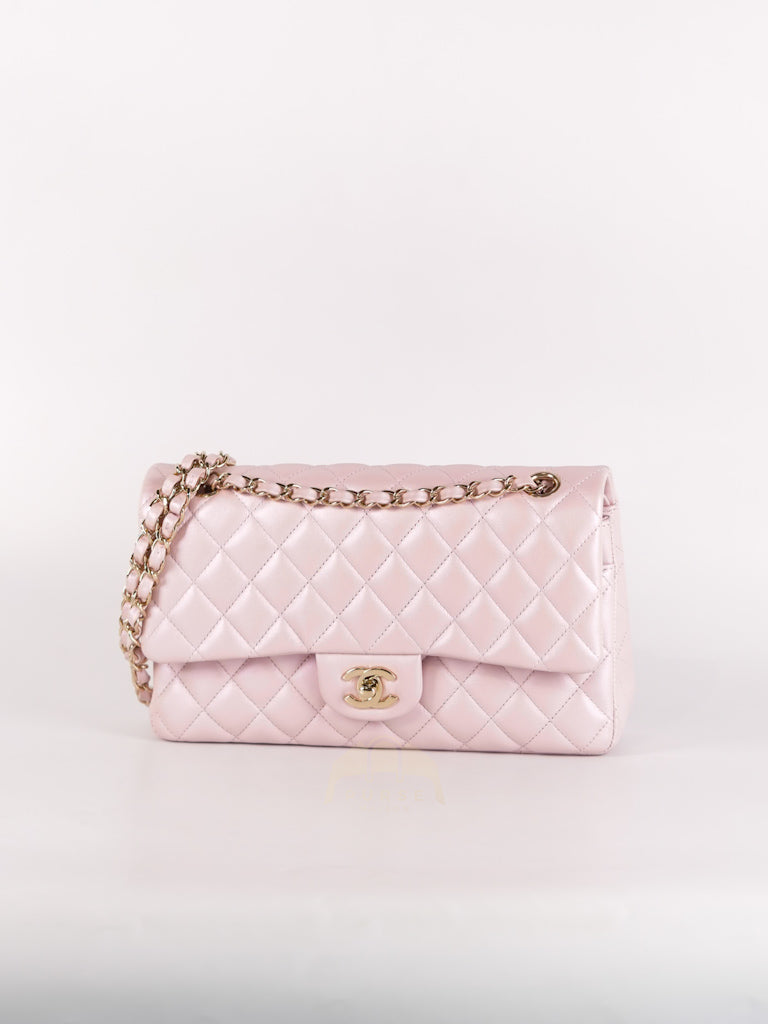 21S Classic Medium Double Flap in Rose Clair Iridescent Lambskin Leather and Light Gold Hardware Series 31 | Purse Maison Luxury Bags Shop