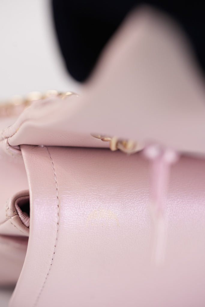 21S Classic Medium Double Flap in Rose Clair Iridescent Lambskin Leather and Light Gold Hardware Series 31 | Purse Maison Luxury Bags Shop
