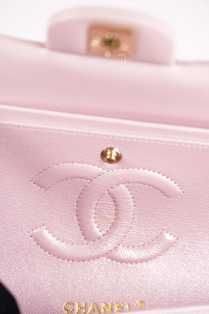 21S Classic Medium Double Flap in Rose Clair Iridescent Lambskin Leather and Light Gold Hardware Series 31 | Purse Maison Luxury Bags Shop